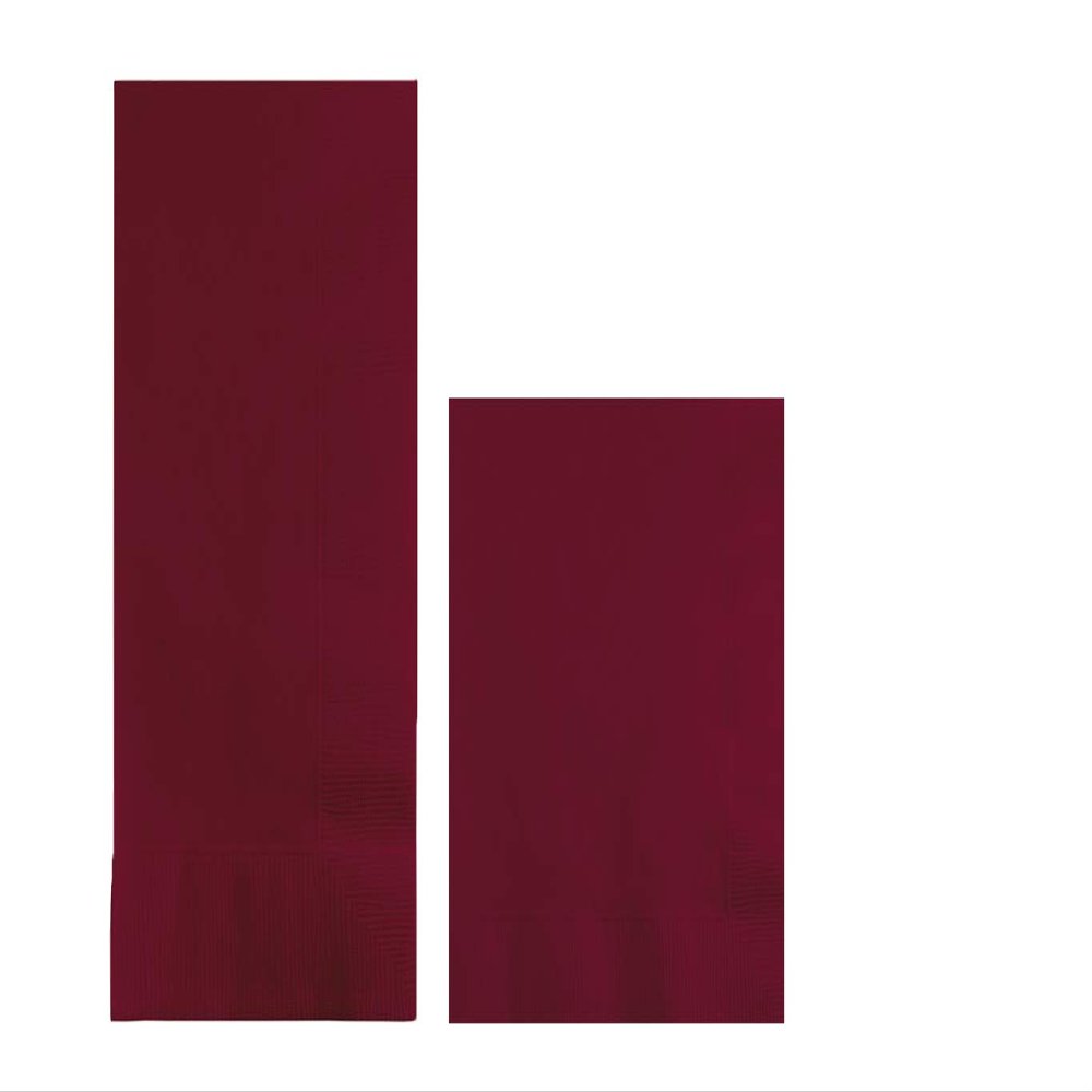 Converting Paper Bulk Party Napkin Bundle, 100 Burgundy Dinner and 200 Burgundy Beverage/Cocktail Paper Napkins, Box of 300 Napkins