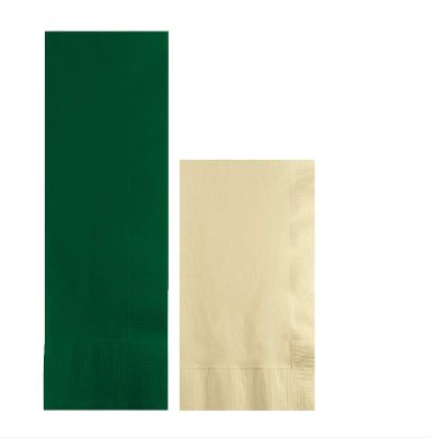 Converting Paper Bulk Party Napkin Bundle, 100 Hunter Green Dinner and 200 Ivory Beverage/Cocktail Paper Napkins, Box of 300 Napkins