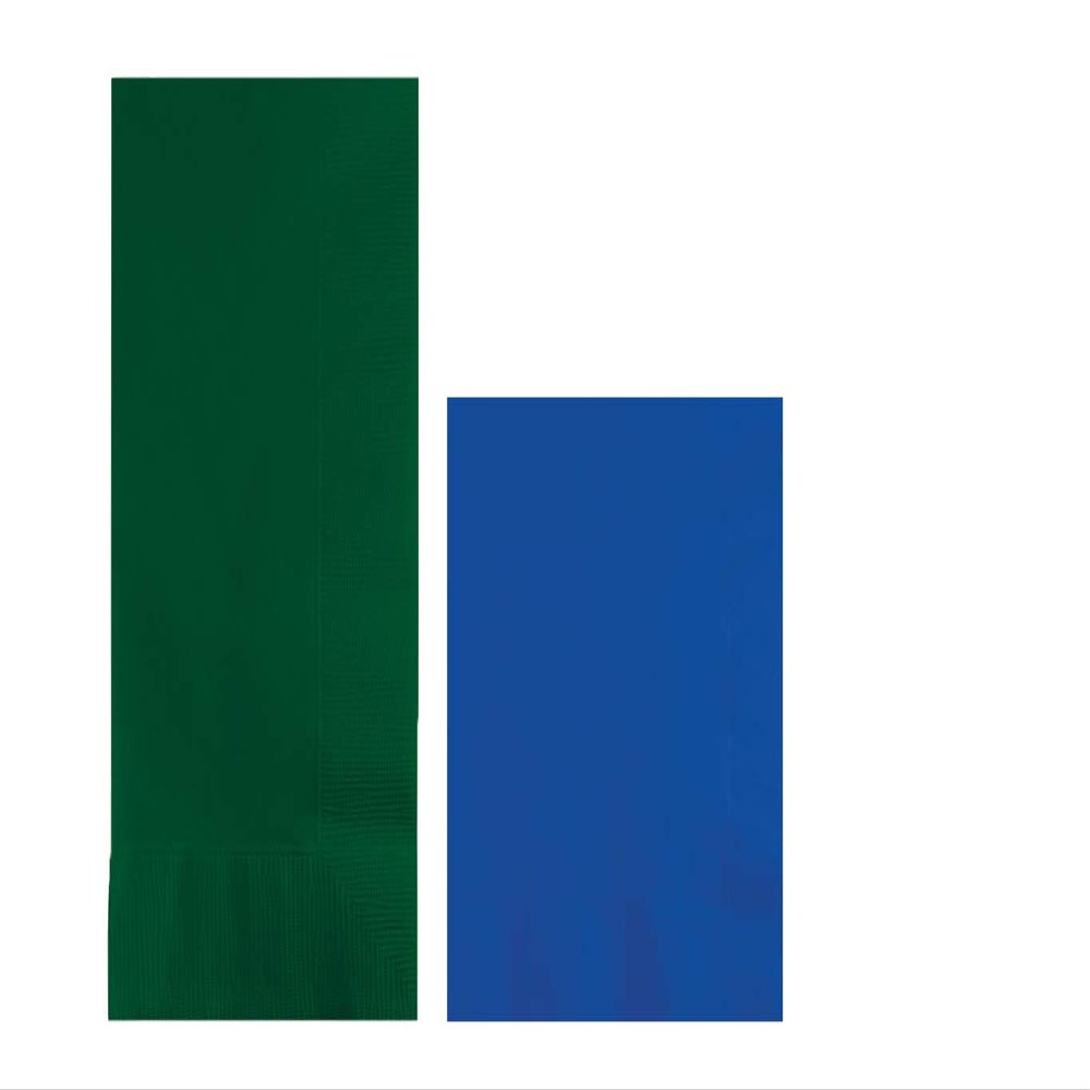 Converting Paper Bulk Party Napkin Bundle, 100 Hunter Green Dinner and 200 Cobalt Blue Beverage/Cocktail Paper Napkins, Box of 300 Napkins
