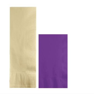 Converting Paper Bulk Party Napkin Bundle, 100 Ivory Dinner and 200 Amethyst Purple Beverage/Cocktail Paper Napkins, Box of 300 Napkins