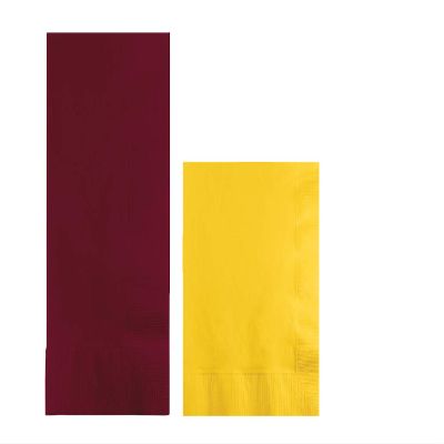 Converting Paper Bulk Party Napkin Bundle, 100 Burgundy Dinner and 200 School Bus Yellow Beverage/Cocktail Paper Napkins, Box of 300 Napkins
