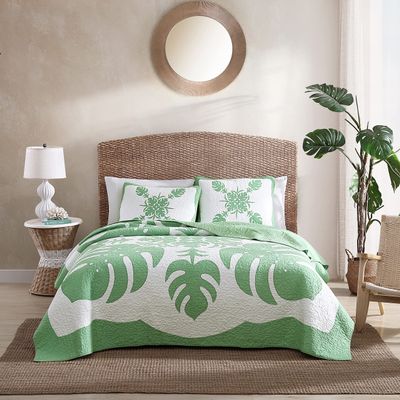 Tommy Bahama - King Quilt, Reversible Cotton Bedding, Floral Bedding Set, Oeko-Tex Certified (Molokai Mint Green, King)