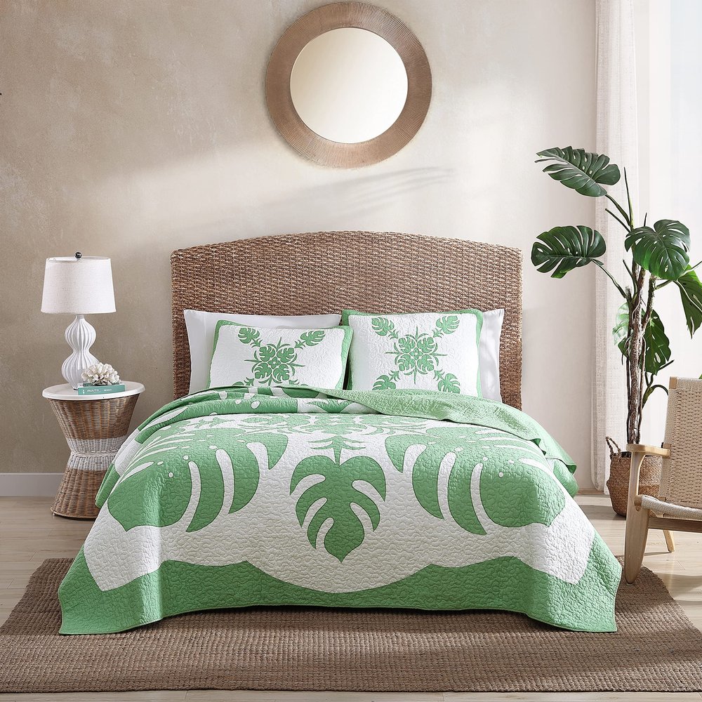 Tommy Bahama - King Quilt, Reversible Cotton Bedding, Floral Bedding Set, Oeko-Tex Certified (Molokai Mint Green, King)