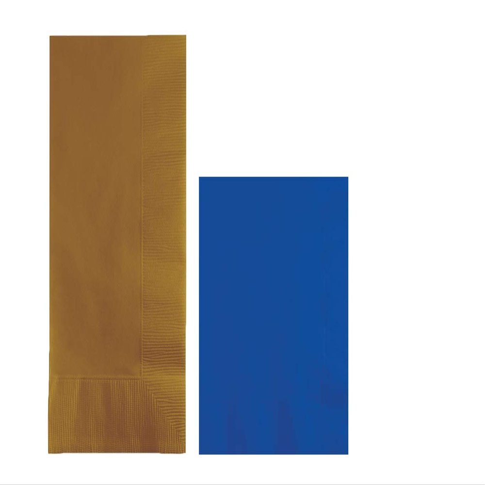 Converting Paper Bulk Party Napkin Bundle, 100 Gold Dinner and 200 Cobalt Blue Beverage/Cocktail Paper Napkins, Box of 300 Napkins
