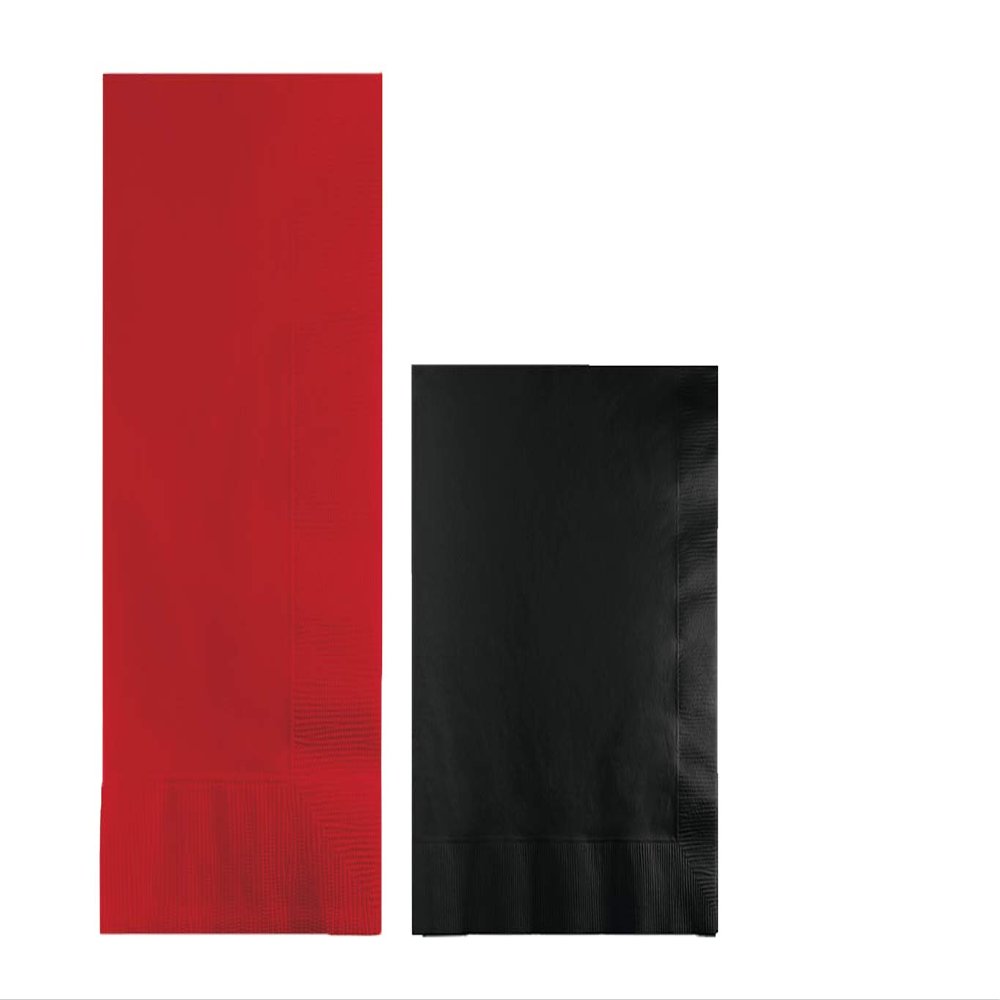 Converting Paper Bulk Party Napkin Bundle, 100 Red Dinner and 200 Black Beverage/Cocktail Paper Napkins, Box of 300 Napkins