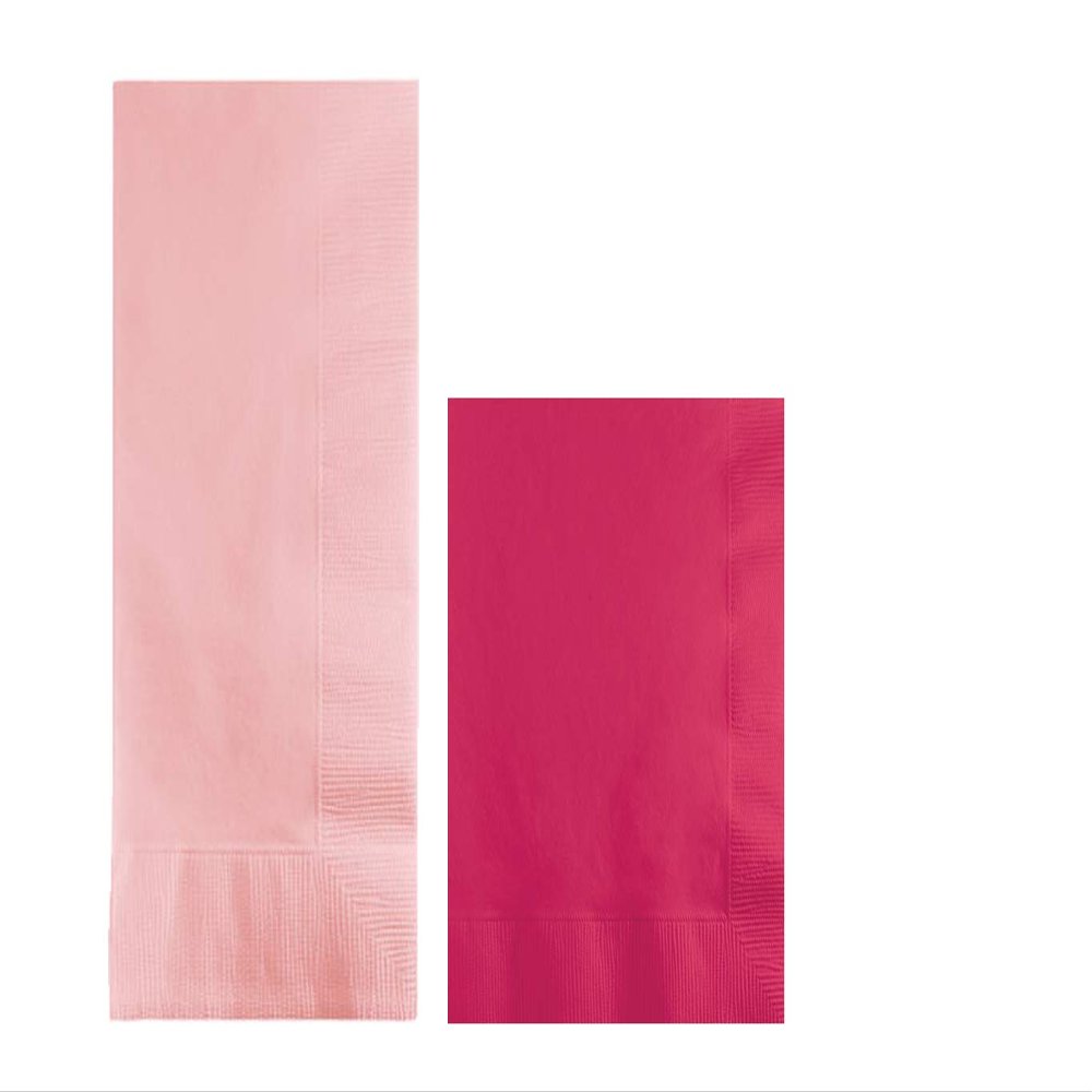 Converting Paper Bulk Party Napkin Bundle, 100 Classic Pink Dinner and 200 Magenta Beverage/Cocktail Paper Napkins, Box of 300 Napkins