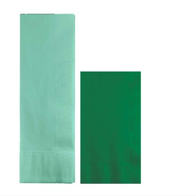 Converting Paper Bulk Party Napkin Bundle, 100 Mint Green Dinner and 200 Emerald Green Beverage/Cocktail Paper Napkins, Box of 300 Napkins