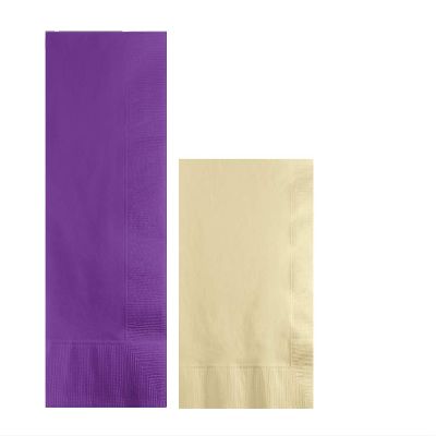 Converting Paper Bulk Party Napkin Bundle, 100 Amethyst Purple Dinner and 200 Ivory Beverage/Cocktail Paper Napkins, Box of 300 Napkins