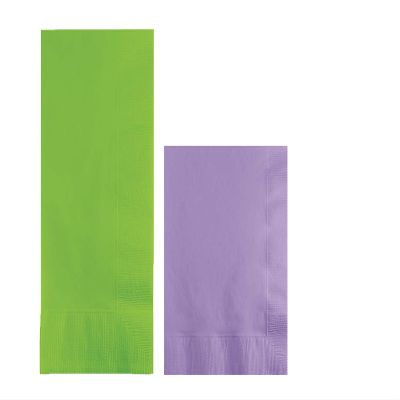 Converting Paper Bulk Party Napkin Bundle, 100 Lime Green Dinner and 200 Lavender Beverage/Cocktail Paper Napkins, Box of 300 Napkins