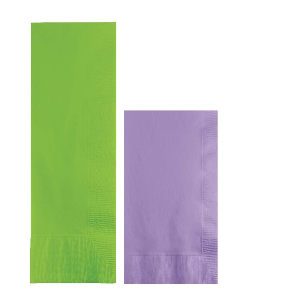 Converting Paper Bulk Party Napkin Bundle, 100 Lime Green Dinner and 200 Lavender Beverage/Cocktail Paper Napkins, Box of 300 Napkins