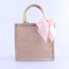 Bulk Bridesmaid Gift Bags Burlap Tote with Pink Ribbon Bachelorette Party Jute Handbag (Pack of 8) view 2