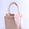 Bulk Bridesmaid Gift Bags Burlap Tote with Pink Ribbon Bachelorette Party Jute Handbag (Pack of 8) view 3