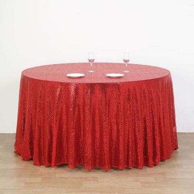 132" Red Sequin Round Tablecloth