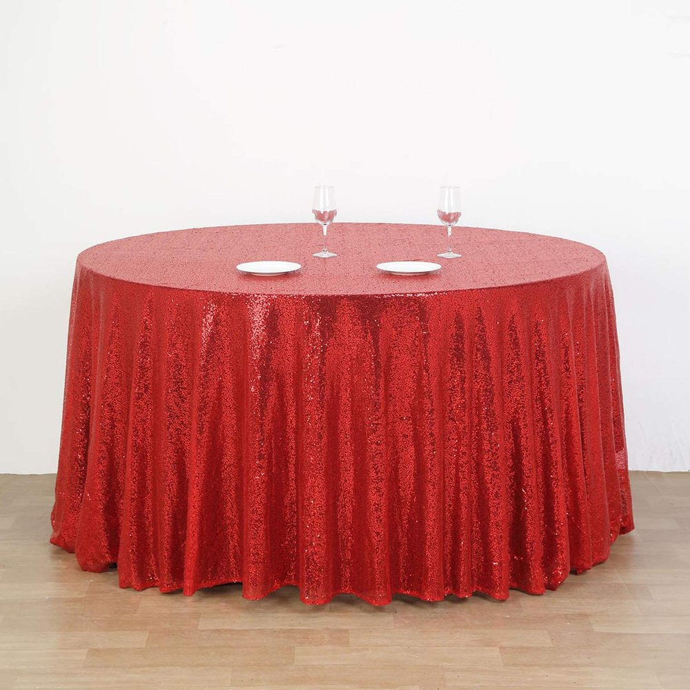 132" Red Sequin Round Tablecloth