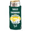 VictoryStore Slim Can Coolers: Football Slim Can Cooler for 12oz Tall Skinny Cans Tackles Touchdowns Traditions Football Y'all (Green Yellow) view 1
