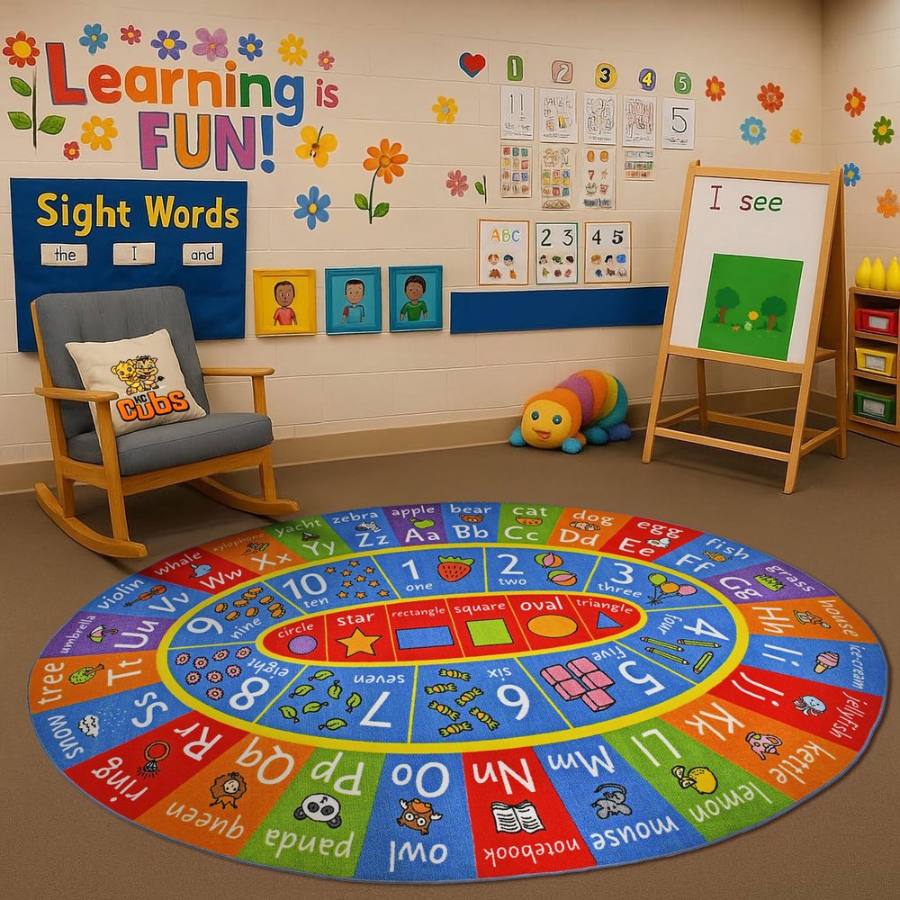 KC Cubs ABC Alphabet, Numbers and Shapes Educational Learning & Fun Game Play Area Non Slip Boy & Girl Kids Rug Carpet for Children Bedroom, Toddler Classroom & Baby Playroom Mat, Playtime Activity