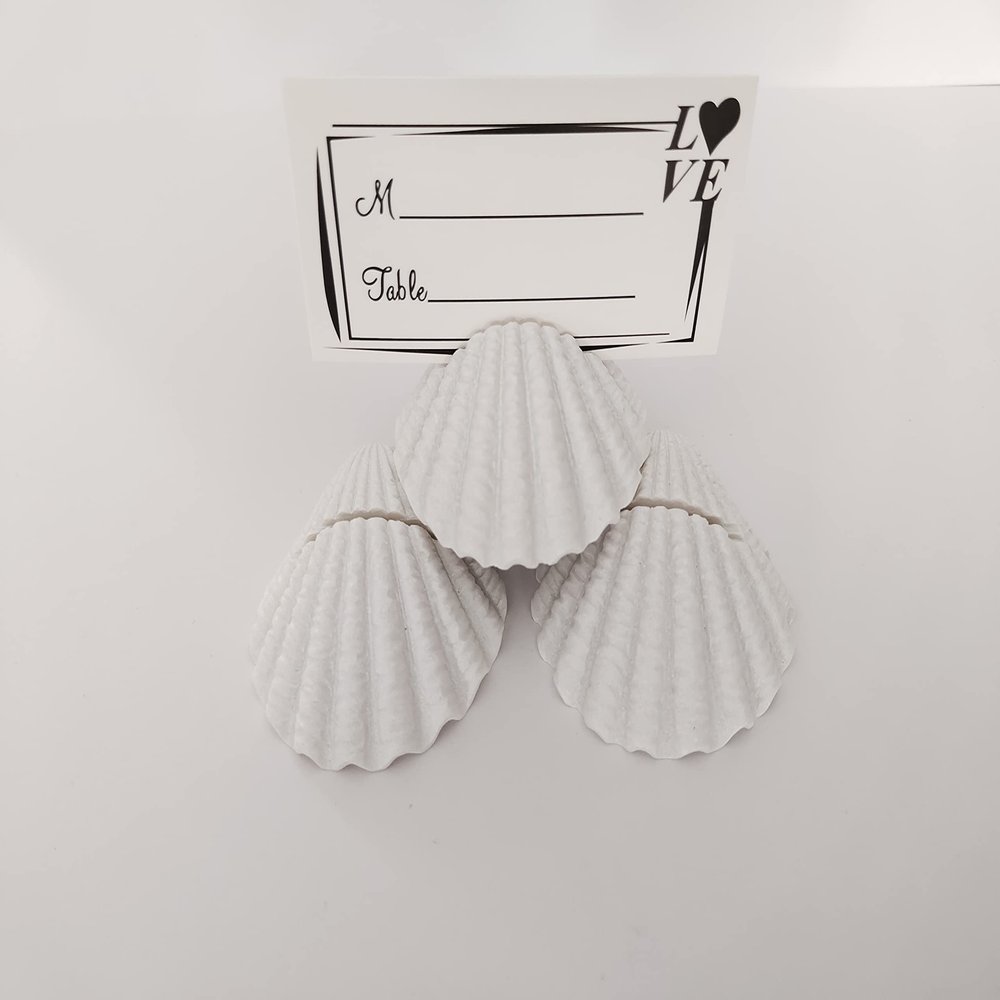AMERRY 10 Pcs Table Card Holder - White Shell Conch Place Card Holders for Dinner, Wedding, Birthday, Farmhouse Gathering Decorations