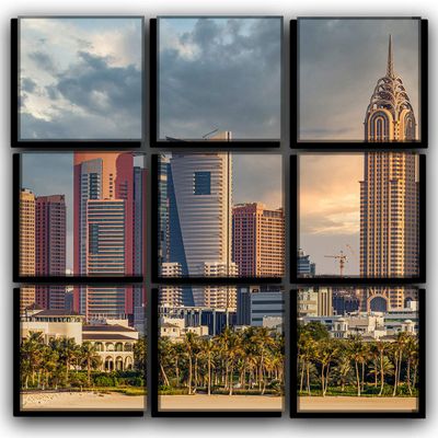 Big 9 Piece Skyline Dubai Wall Art Decor Picture Painting Poster Print on Canvas Panels Pieces - Cityscape Theme Wall Decoration Set - Skyscrapers Wall Picture for Living Room 30 by 30 in