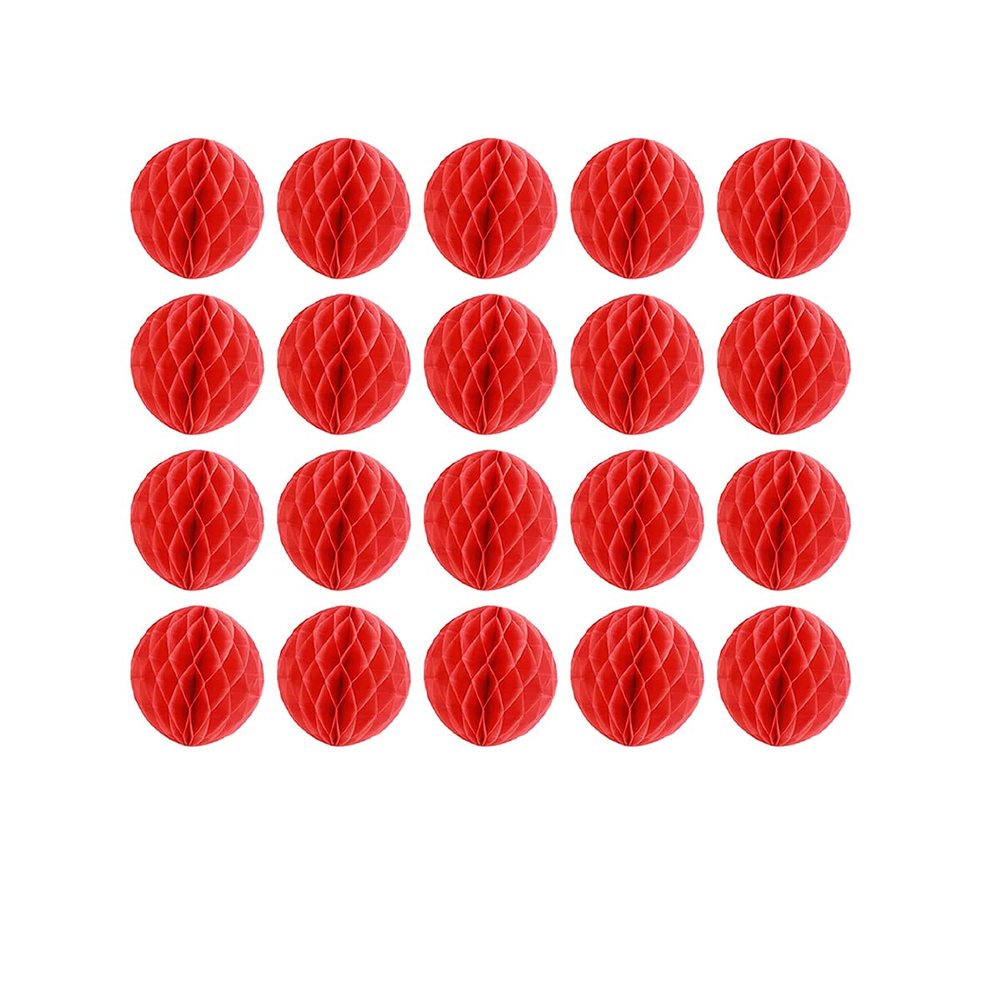 20pcs Honeycomb Decoration - Paper Flower Balls, Tissue Pom Poms for Birthday Wedding Home Decor (3inch, Red)