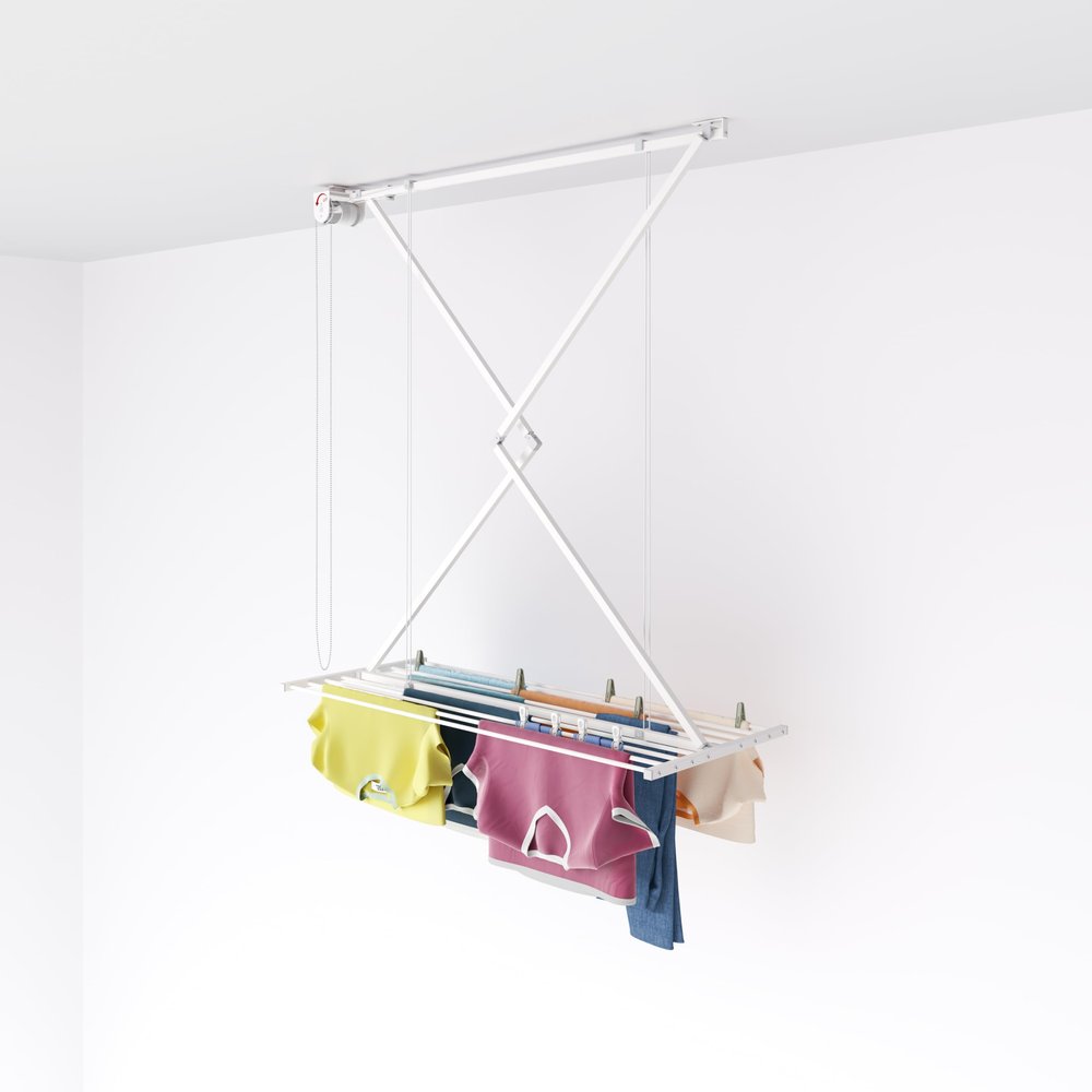 foxydry Mini, Ceiling Mounted Clothes Drying Rack, Pulley Clothesline, Vertical Folding Laundry Drying Rack 50.4x21.25x9.8 in