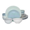 16 Piece All Seasons Farmhouse Casual Solid Textured Pattern Stoneware Dinnerware Sets, Modern & Contemporary Rustic Charm Multi Colored White Seafoam Blue Plates and Bowls Sets view 2