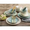 16 Piece All Seasons Farmhouse Casual Solid Textured Pattern Stoneware Dinnerware Sets, Modern & Contemporary Rustic Charm Multi Colored White Seafoam Blue Plates and Bowls Sets view 3