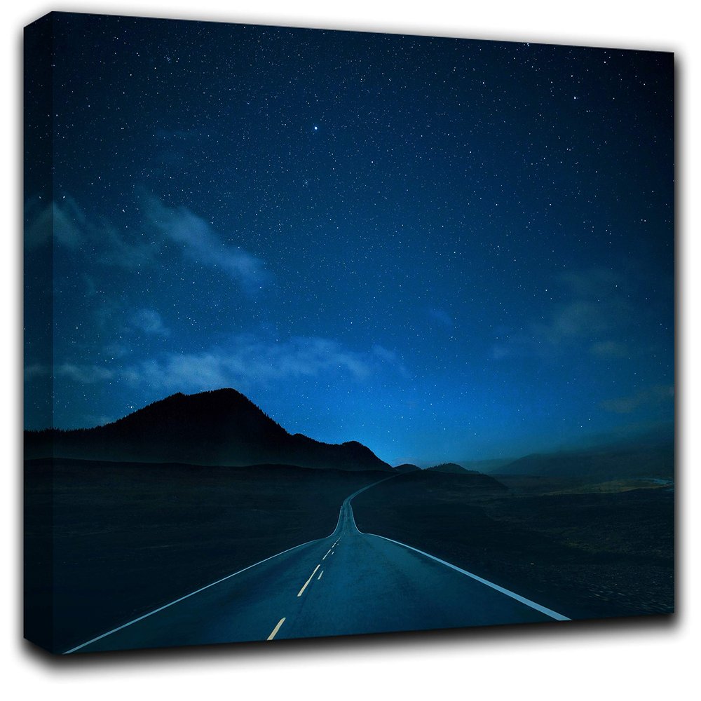 Night Road Wall Art Decor Picture Painting Poster Print on Canvas Panels Pieces - Creative Theme Wall Decoration Set - Road Wall Picture for Creative Space 23 by 40 in