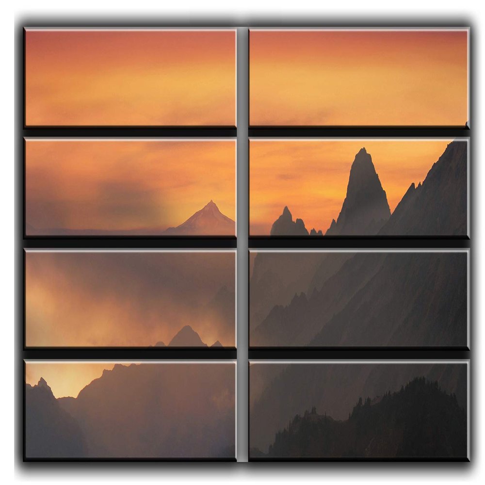8 Huge Piece Sunset Mountains Wall Art Decor Picture Painting Poster Print on Canvas Panels Pieces - Creative Theme Wall Decoration Set - Sunset Wall Picture for Creative Space 70 by 100 in