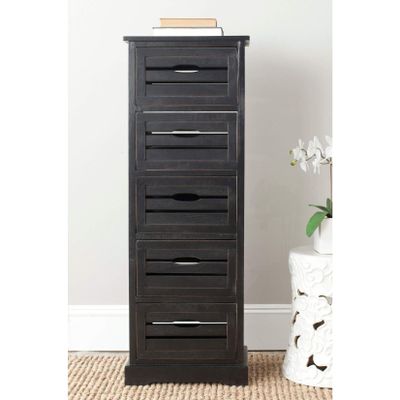 Black Storage 5-Drawer Cabinet Transitional Pine Wood Drawers