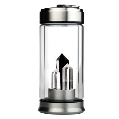 WCOLAS Crystal Water Bottle & Healing Crystal Wands,Energy Polymer Natural Chakra Quartz Stone,Double Glass with Stainless Steel Cover Gem Decor,Sports Yoga Reverse Water Bottle,Unique Collection Gift
