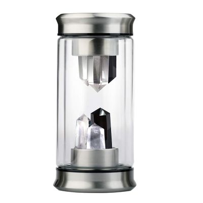 WCOLAS Crystal Water Bottles & Healing Crystal Wands,Energy Polymer Natural Chakra Quartz Stone,Double Glass with Stainless Steel Cover Gem Decor,Sports Yoga Reverse Water Bottle,Unique Collection Gift