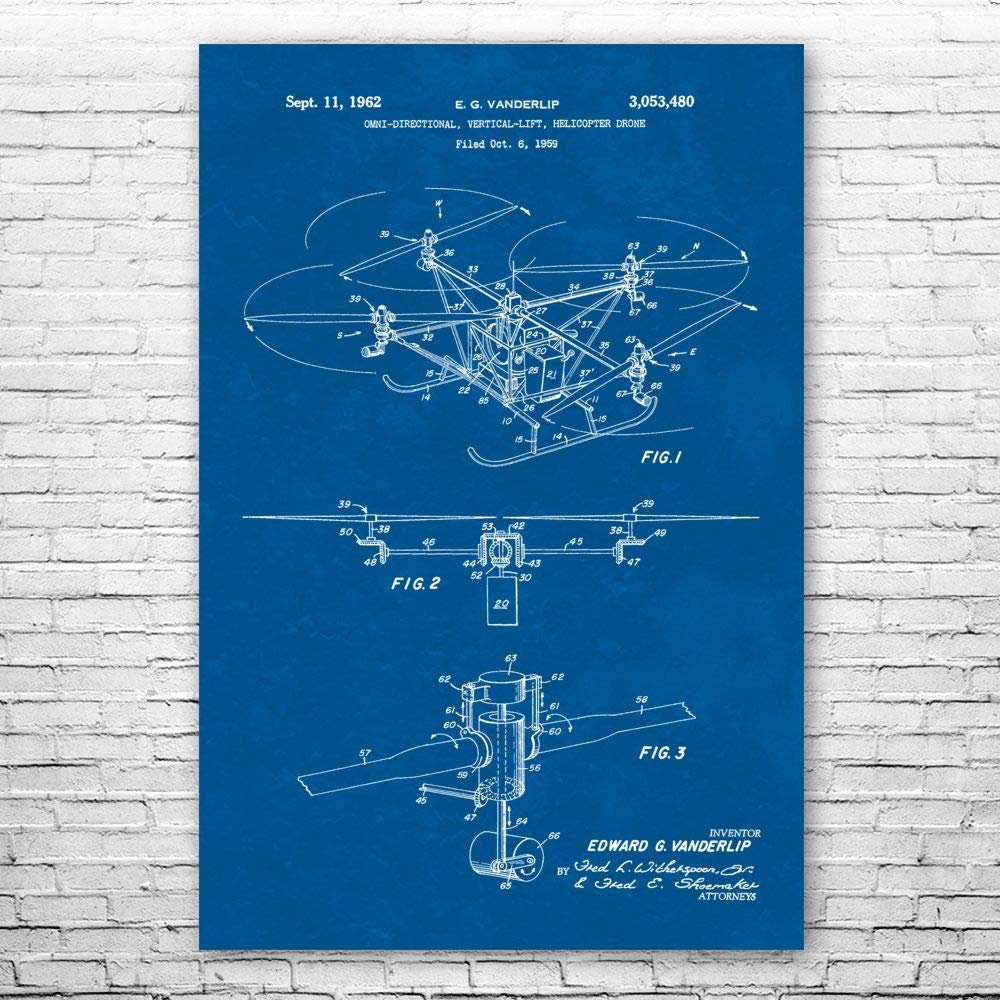 Quadcopter Drone Poster Print, Drone Pilot Gift, Drone Blueprint, Aviation Wall Art, Quadcopter Decor, Aeronautics Art Blueprint (24 inch x 36 inch)