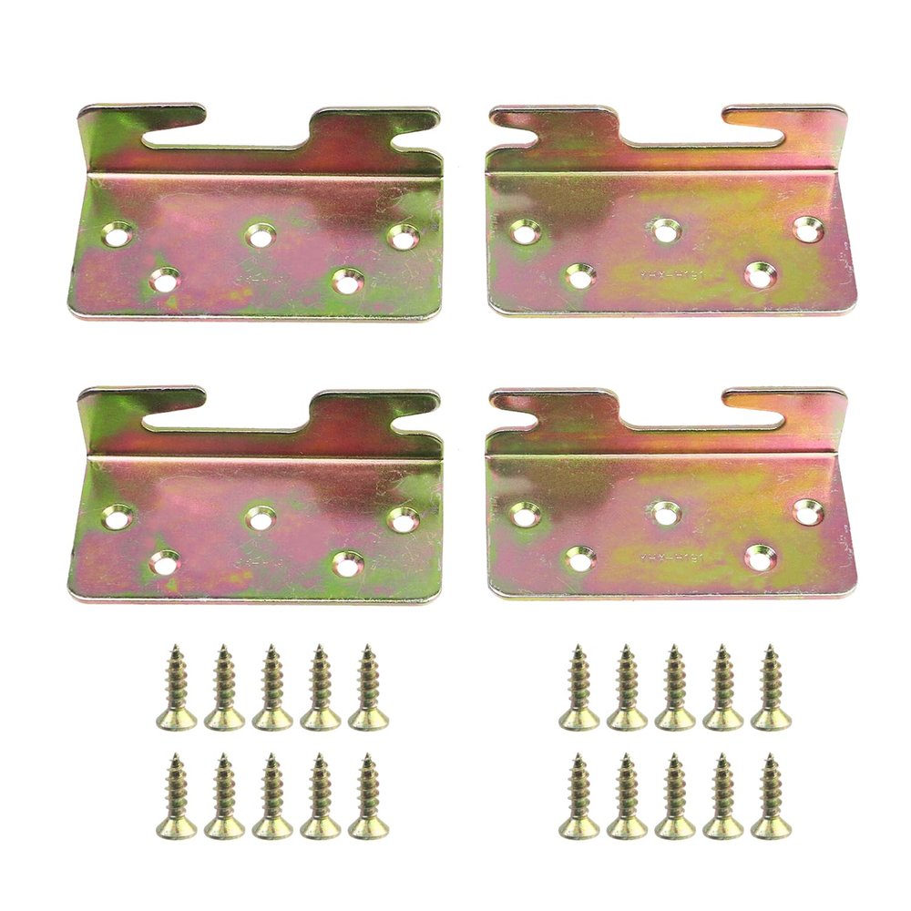 Geesatis Bed Accessories Wood Bed Rail Bracket 4 PCS Bed Rail Hooks Plates Beds Frame Bracket, Bed Rail Fittings, Double Hook Slot Hardware, with Mounting Screws, 3.6" x 2"