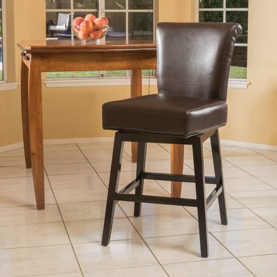 28-inch Bonded Leather Swivel Counter Stool Brown Transitional Wood