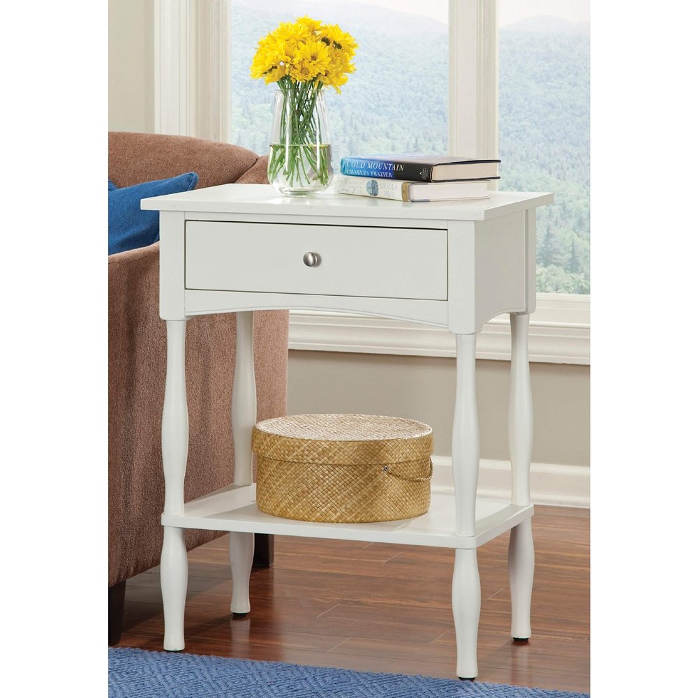 24-inch End Table with Drawer Brown Mission Craftsman Traditional Transitional Rectangle Wood Painted Drawers Includes Hardware Shelf