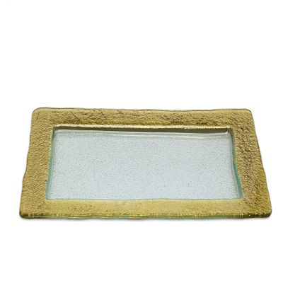 14" Rectangular Glass Tray with Gold Border