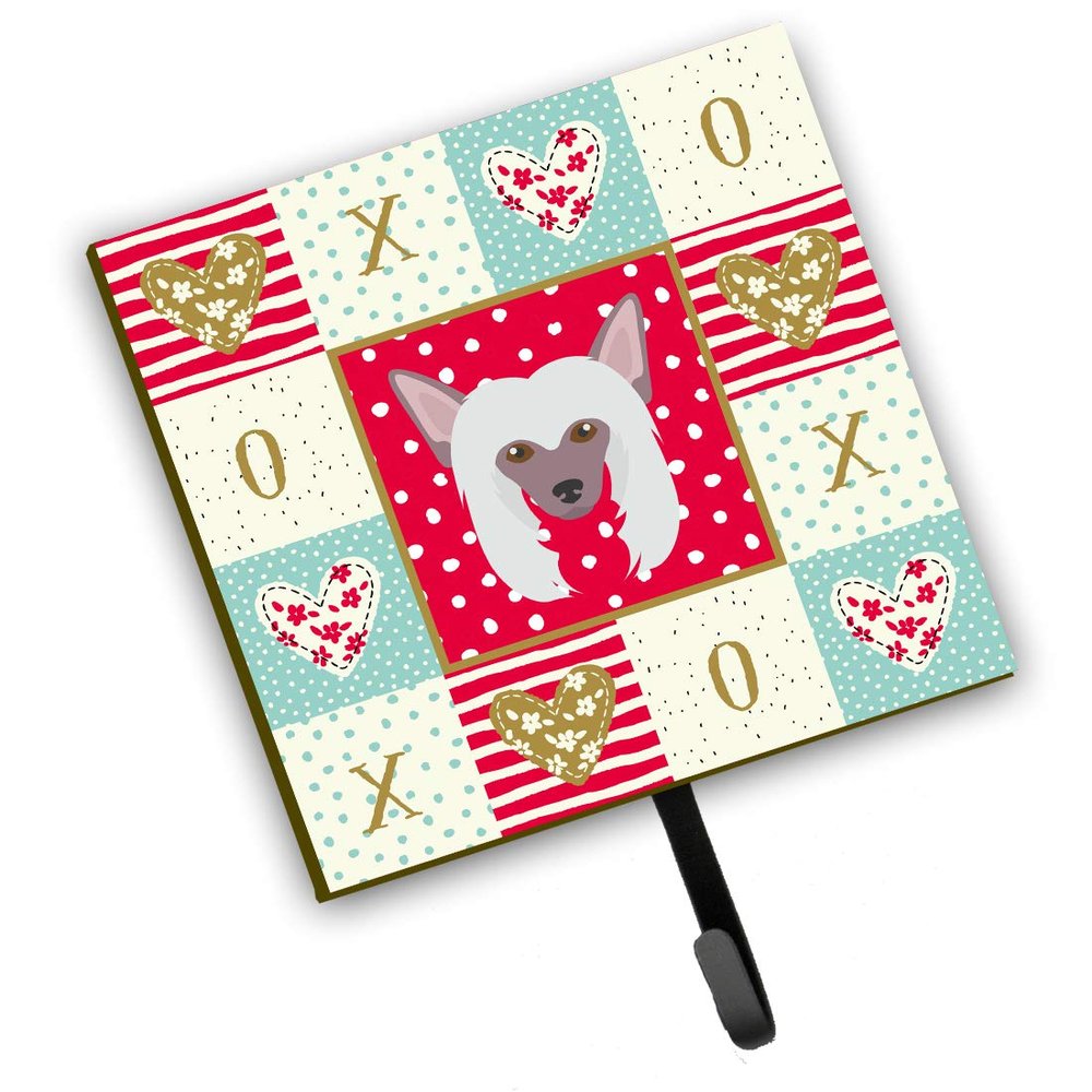 Caroline's Treasures CK5191SH4 Chinese Crested Love Leash or Key Holder, Red, Wall Hooks, Key Hooks Holder, Coat Rack Wall Mount, Coat Hooks, Hooks for Hanging Keys, Towels, Aprons, Leashes,