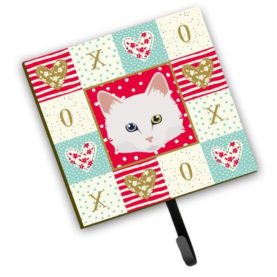 Caroline's Treasures CK5175SH4 Turkish Angora Cat Love Leash or Key Holder, Red, Wall Hooks, Key Hooks Holder, Coat Rack Wall Mount, Coat Hooks, Hooks for Hanging Keys, Towels, Aprons, Leashes,
