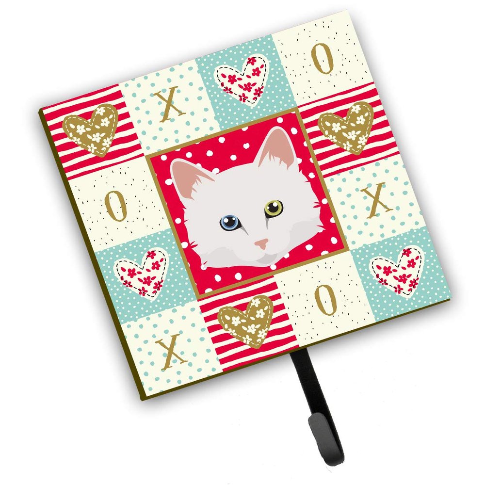 Caroline's Treasures CK5175SH4 Turkish Angora Cat Love Leash or Key Holder, Red, Wall Hooks, Key Hooks Holder, Coat Rack Wall Mount, Coat Hooks, Hooks for Hanging Keys, Towels, Aprons, Leashes,