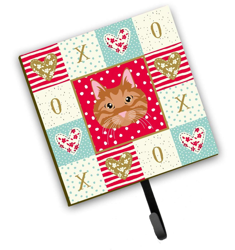 Caroline's Treasures CK5126SH4 Kurilian Bobtail Cat Love Leash or Key Holder, Red, Wall Hooks, Key Hooks Holder, Coat Rack Wall Mount, Coat Hooks, Hooks for Hanging Keys, Towels, Aprons, Leashes,