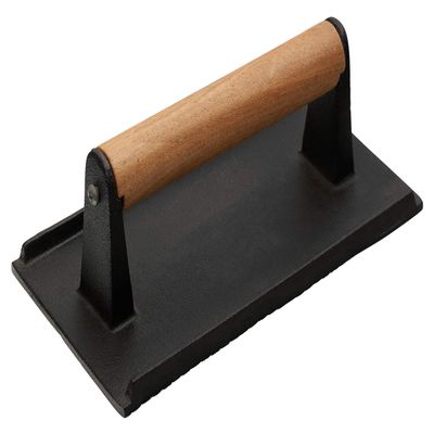 [2 PACK] Rectangle Grill Press with Wooden Handle 9 x 5 inches - Heavy Duty, Bacon Press, Burger Press, Panini Press, Meat Press - Ideal Cast Iron Press for Kitchen & Grill