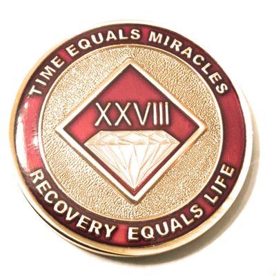 28 Year NA Burgundy, Red, Gold Tri Plate Medallion -Chip, Coin, Token