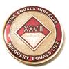 28 Year NA Burgundy, Red, Gold Tri Plate Medallion -Chip, Coin, Token view 1