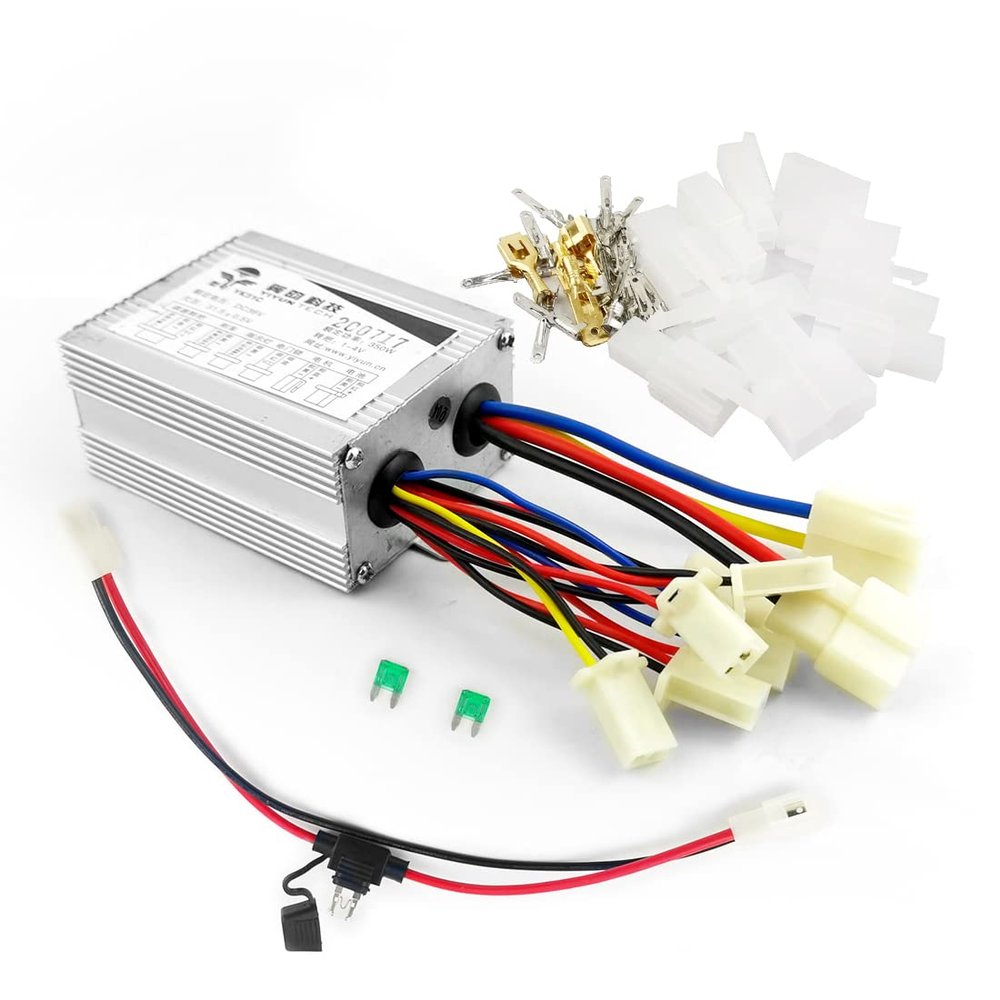 L-faster 24V 36V 350W Brushed Motor Control Unit with Fuse Mount and Connectors Plugs for Electric Bike Brush Motor (36V)