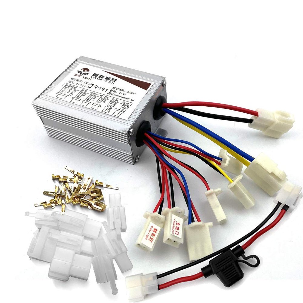 L-faster 24V 36V 350W Brushed Motor Control Unit with Fuse Mount and Connectors Plugs for Electric Bike Brush Motor (24V)