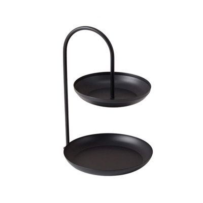 Besttimes Two Tired Makeup Jewelry Organizer Tray Bathroom Home Decorative Metal Vanity Tray(Black)