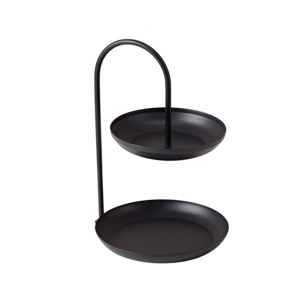 Besttimes Two Tired Makeup Jewelry Organizer Tray Bathroom Home Decorative Metal Vanity Tray(Black)