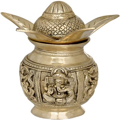 7" Coconut Kalasha for Lakshmi Ganesha Puja in Brass | Handmade | Made in India - Brass Statue