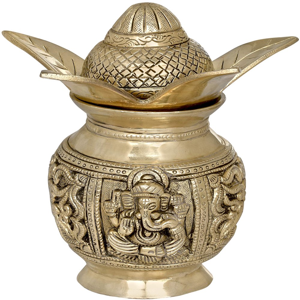 7" Coconut Kalasha for Lakshmi Ganesha Puja in Brass | Handmade | Made in India - Brass Statue