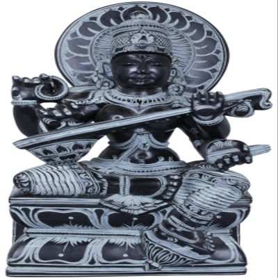 Goddess Saraswati with Lotus Aureole - Stone Statue from South India (Mahabalipuram)